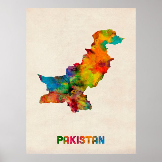 Pakistan Aquarellkarte Poster (Vorne)