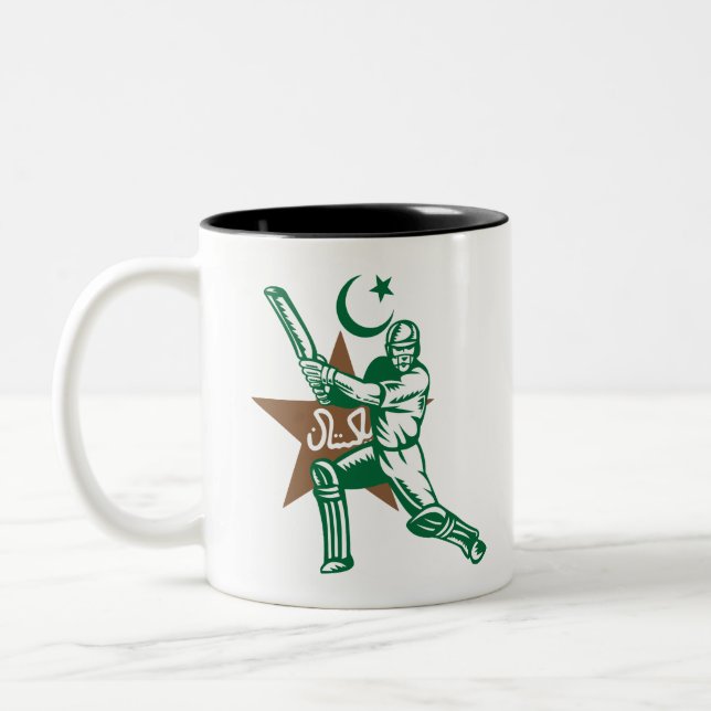 Pakistan Cricket Player Batsman Design Zweifarbige Tasse (Links)
