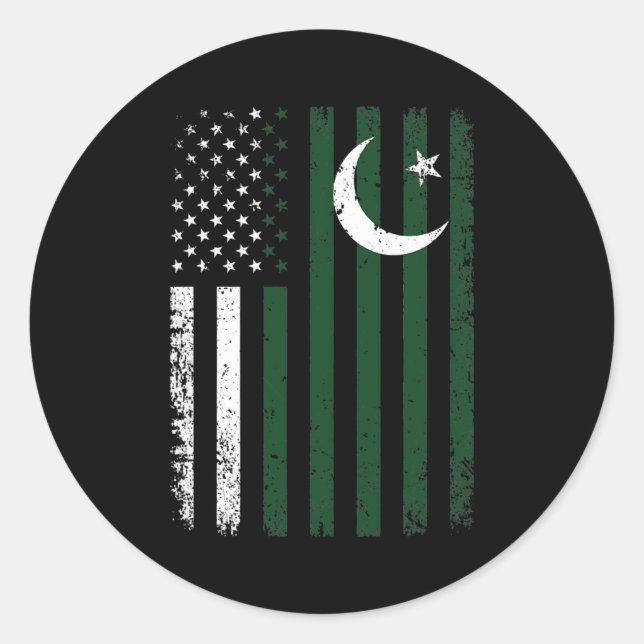 Pakistan Flag 4. Juli USA pakistanische Flagge Runder Aufkleber (Vorderseite)