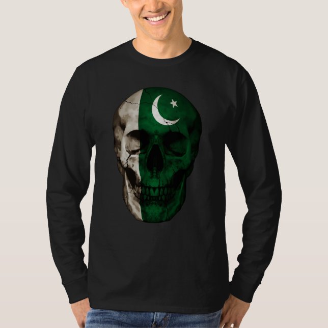 Pakistan Flag Skull Pakistani Roots Proud Patrioti T-Shirt (Vorderseite)