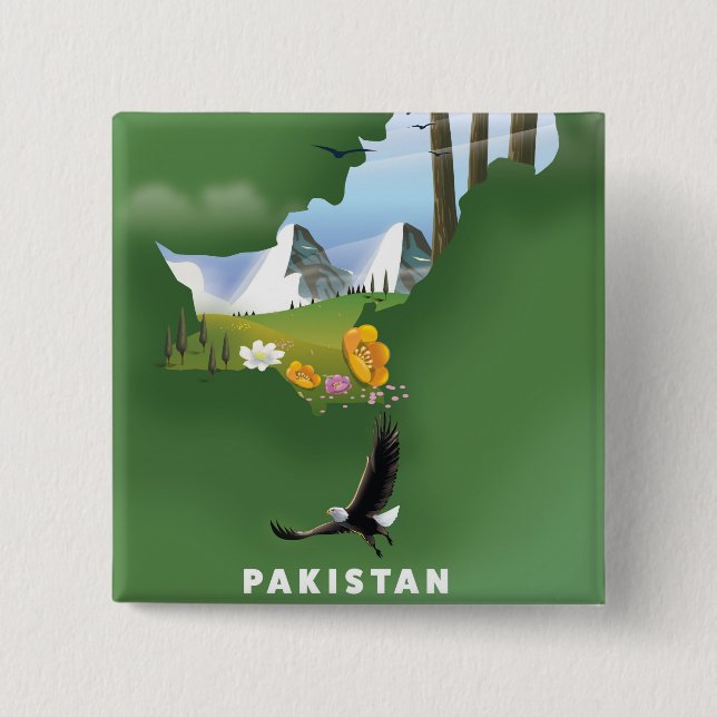 Pakistan illustrierte Reisekarte. Button (Vorderseite)