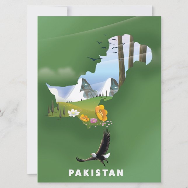 Pakistan illustrierte Reisekarte. Einladung (Vorderseite)