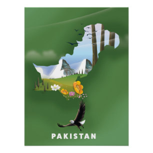 Pakistan illustrierte Reisekarte. Poster