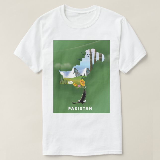 Pakistan illustrierte Reisekarte. T-Shirt (Design vorne)