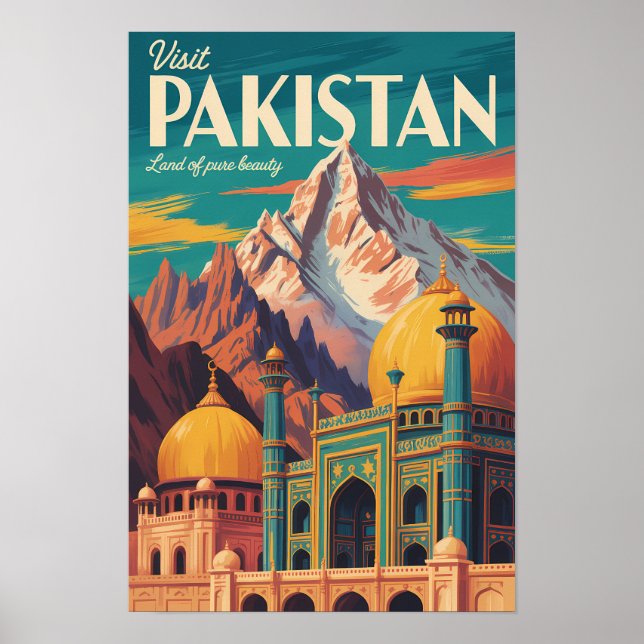 Pakistan Landschaft Illustration Reise Kunst Vinta Poster (Vorne)