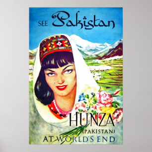 Pakistan, Mädchen aus dem Hunza-Tal, Vintage-Reise Poster