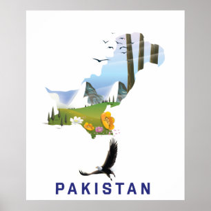 Pakistan Reiseplakat Karte Poster