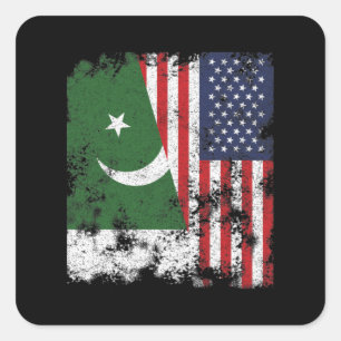 Pakistan USA Flag - Halb Amerika Quadratischer Aufkleber