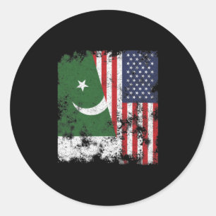 Pakistan USA Flag - Halb Amerika Runder Aufkleber