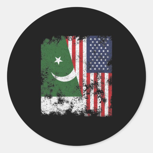 Pakistan USA Flag - Halb Amerika Runder Aufkleber (Vorderseite)