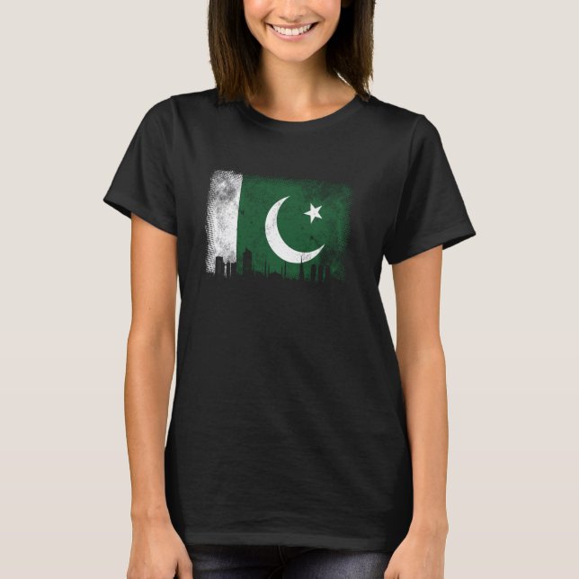 Pakistanische Flagge Islamabad City Skyline T-Shirt (Vorderseite)