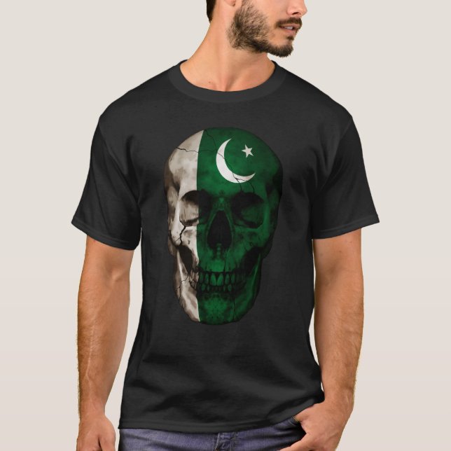 Pakistanische Flagge Skull Pakistani Roots Proud P T-Shirt (Vorderseite)