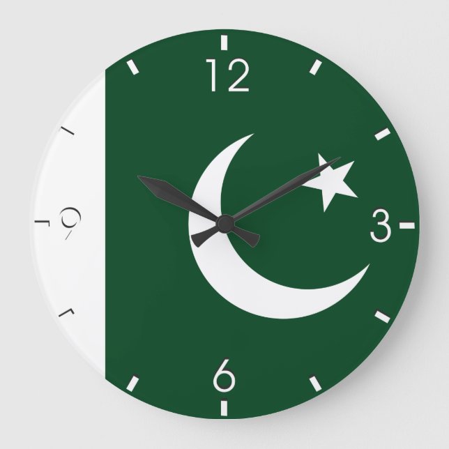 pakistanische Flaggensperre Große Wanduhr (Vorderseite)