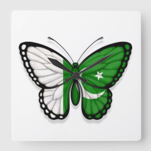 Pakistanische Schmetterlings-Flagge Quadratische Wanduhr