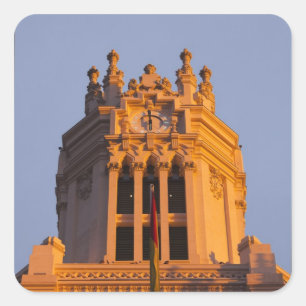 Palacio de Communicaciones, Tower Detail, Sonnenun Quadratischer Aufkleber