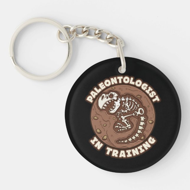 Paläontologe in Ausbildung von Dinosaurier Fossil Schlüsselanhänger (Vorderseite)