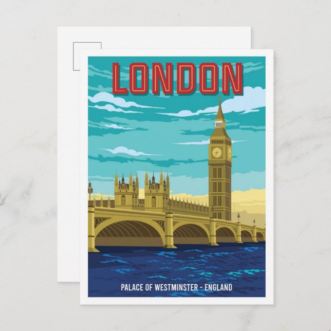 Palast Westminster London Vintage Travel Postkarte (Vorne/Hinten)