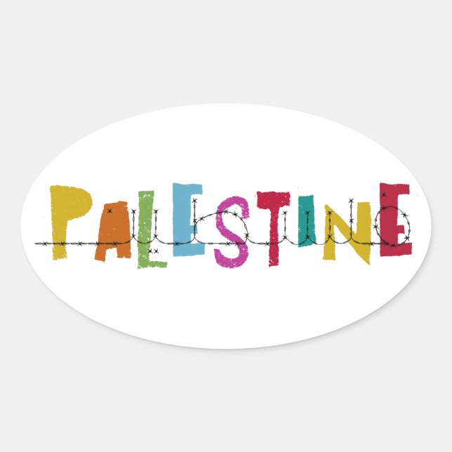 PALÄSTINA Arabischer Name Bunt  Ovaler Aufkleber (Vorderseite)