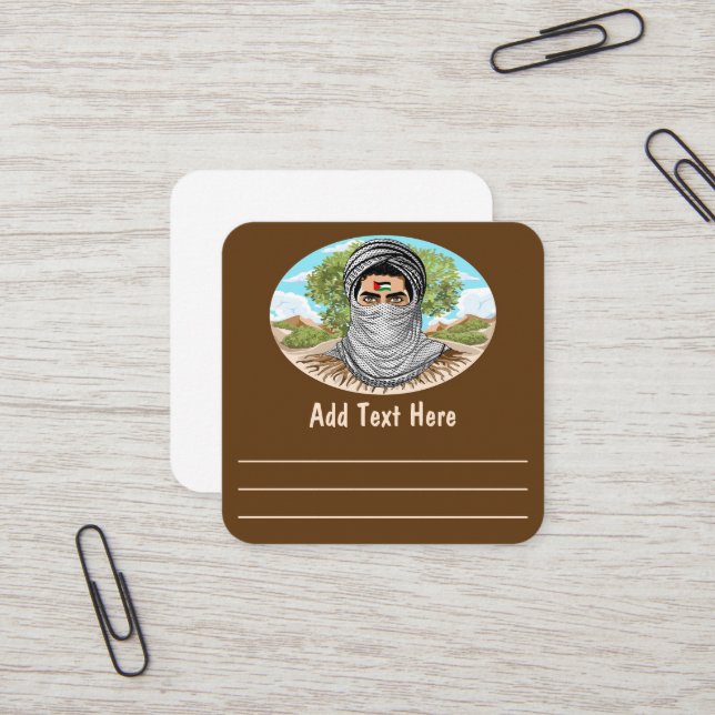 Palästina Freedom Fighter Portrait Quadratische Visitenkarte (Vorderseite/Rückseite Beispiel)