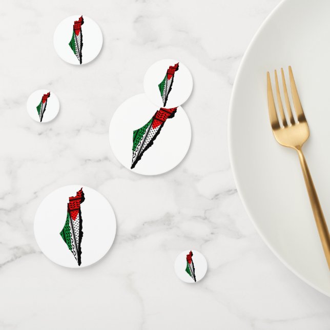 Palästina-Karte mit Flaggen und Keffiyeg-Muster Konfetti (Gruppe)