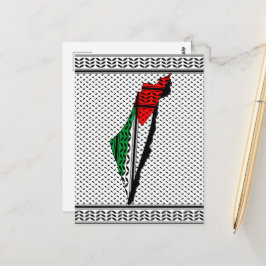 Palästina-Karte mit Flaggen und Keffiyeg-Muster Postkarte