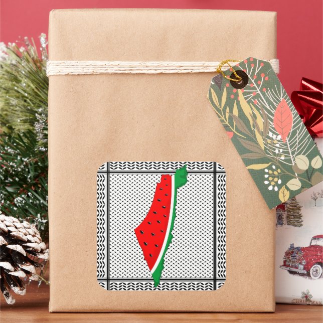 Palästina Karte Watermelon Symbol der Freiheit Quadratischer Aufkleber (Feiertag)