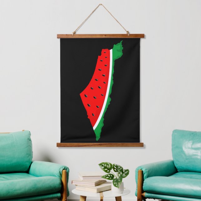 Palästina Karte Watermelon Symbol der Freiheit Wandteppich Mit Holzrahmen (Wohnzimmer)