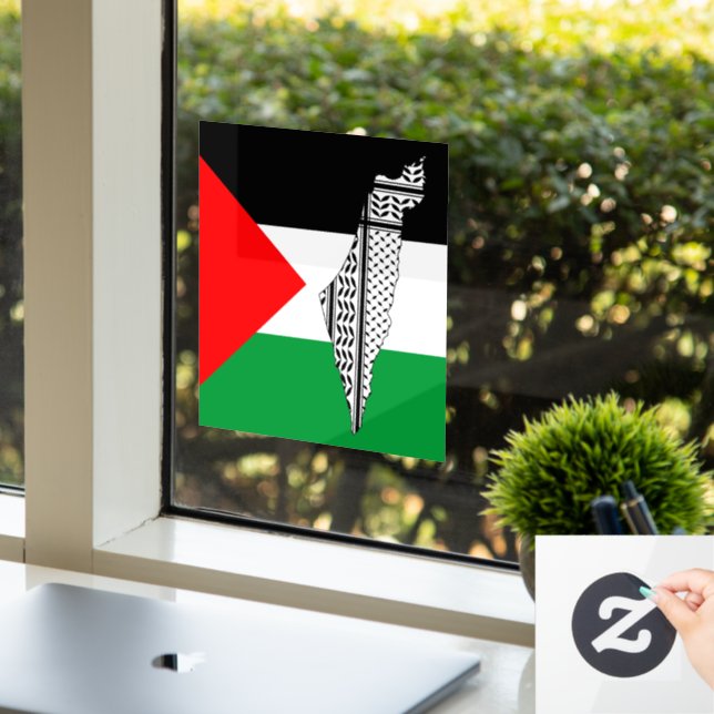 Palästinensische Flagge und Karte mit Keffiyeg-Mus Fensteraufkleber (Büro)