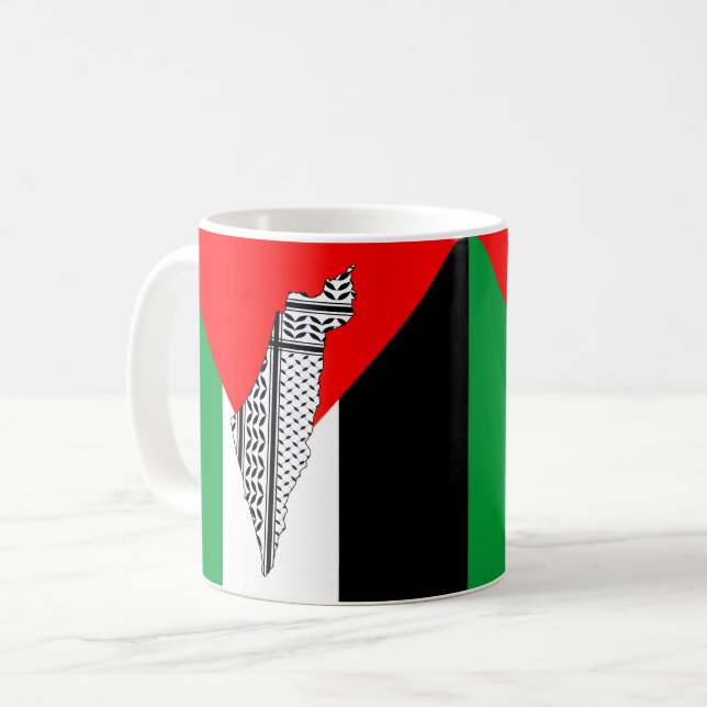 Palästinensische Flagge und Karte mit Keffiyeg-Mus Kaffeetasse (Vorderseite Links)