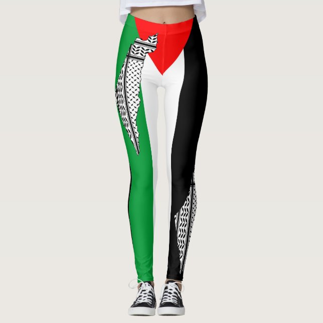 Palästinensische Flagge und Karte mit Keffiyeg-Mus Leggings (Vorderseite)