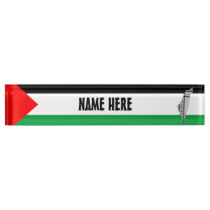 Palästinensische Flagge und Karte mit Keffiyeg-Mus Namensplakette
