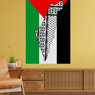 Palästinensische Flagge und Karte mit Keffiyeh-Mus Poster