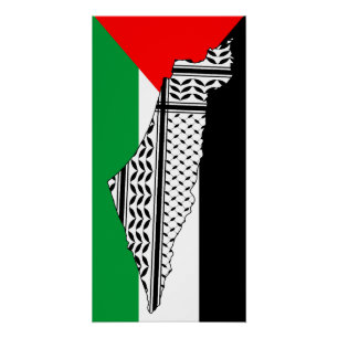 Palästinensische Flagge und Karte mit Keffiyeh-Mus Poster