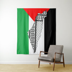 Palästinensische Flagge und Karte mit Keffiyeh-Mus Wandteppich