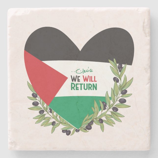 Palästinensische Flagge und Olivenzweige Steinuntersetzer (Vorderseite)