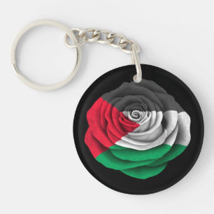 Palästinensische Rosen-Flagge auf Schwarzem Schlüsselanhänger