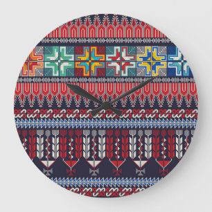 Palästinensische Stickerei Motif Muster. Große Wanduhr