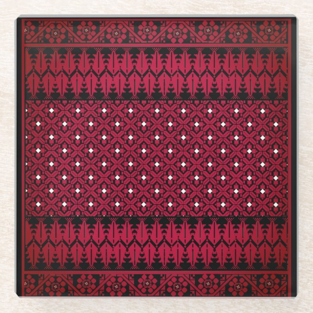 Palästinensische Stickerei Tatreez gedrucktes Desi Glasuntersetzer (Vorderseite)