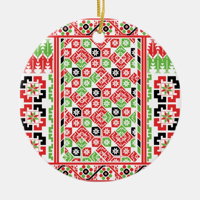 Palästinensische Stickerei Tatreez gedrucktes Desi Keramik Ornament (Vorne)