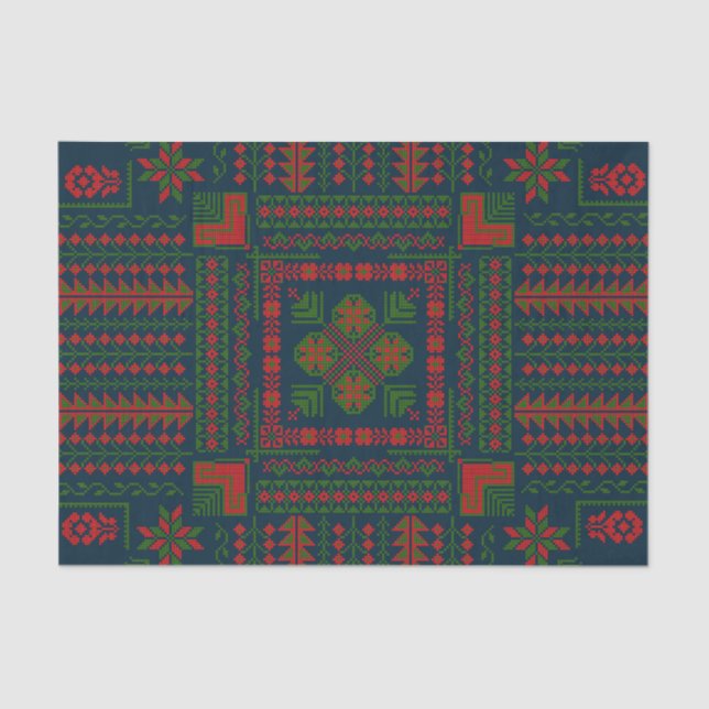 Palästinensische Stickerei Tatreez rot grün 5 Must Seidenpapier (Vorderseite)