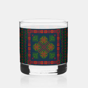 Palästinensische Stickerei Tatreez rot grün 5 Must Whiskyglas