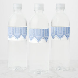Palästinensische Tatreez Print in blau Wasserflaschenetikett