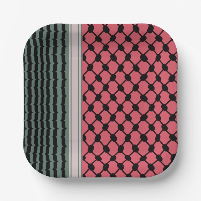 Palästinensische Wassermelone Hatta Keffiyeh Kufiy Pappteller (Vorderseite)