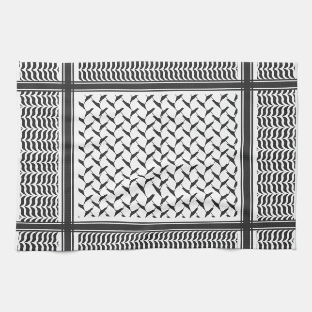 Palästinensischer Kuffiya schwarz-weiß Geschirrtuch (Horizontal)