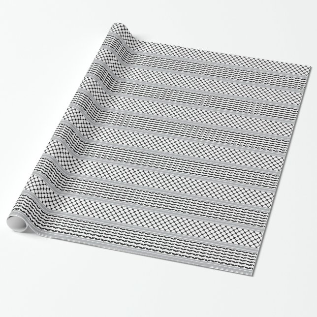 Palästinensischer Schwarz-Weiß-Keffiyeh Geschenkpapier (Ungerollt)