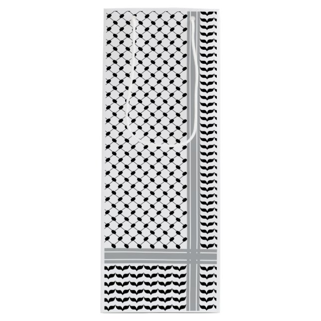 Palästinensischer Schwarz-Weiß-Keffiyeh Geschenktüte Für Weinflaschen (Vorderseite)