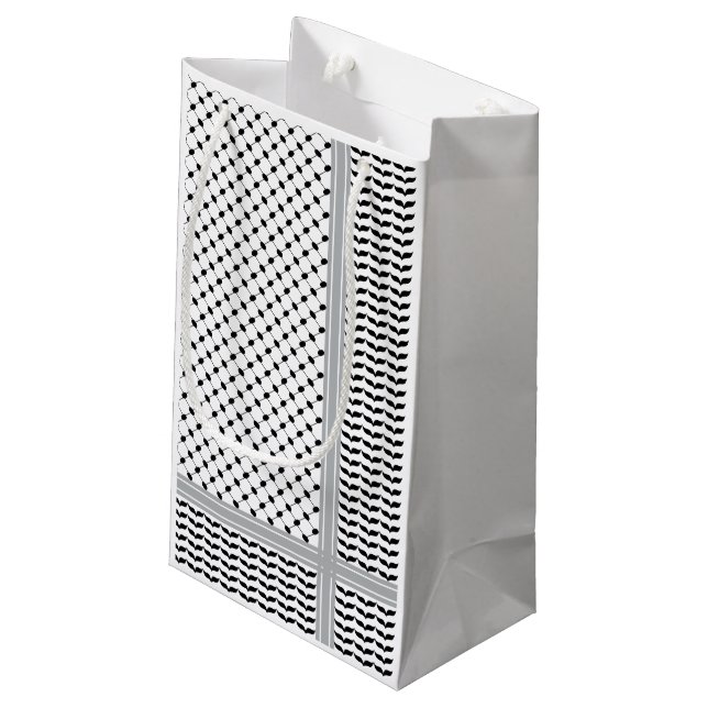 Palästinensischer Schwarz-Weiß-Keffiyeh Kleine Geschenktüte (Rückseite Schrägansicht)