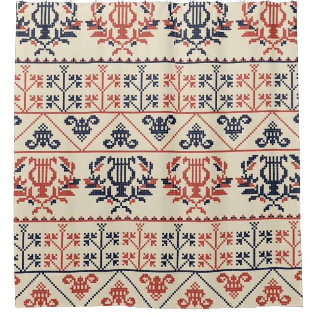 palästinensisches Stickereimotiv, nahtlose Muster  Duschvorhang (Vorderseite)