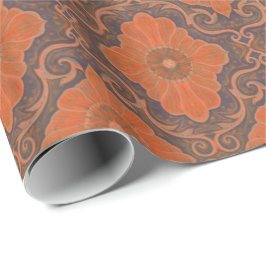 "Palatia floral", Vintages Muster, orange & braun Geschenkpapier