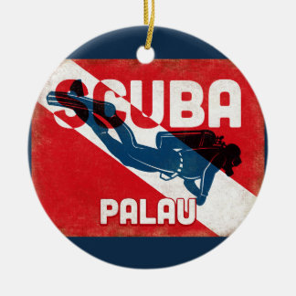Palau Scuba Diver - Blue Retro Keramik Ornament